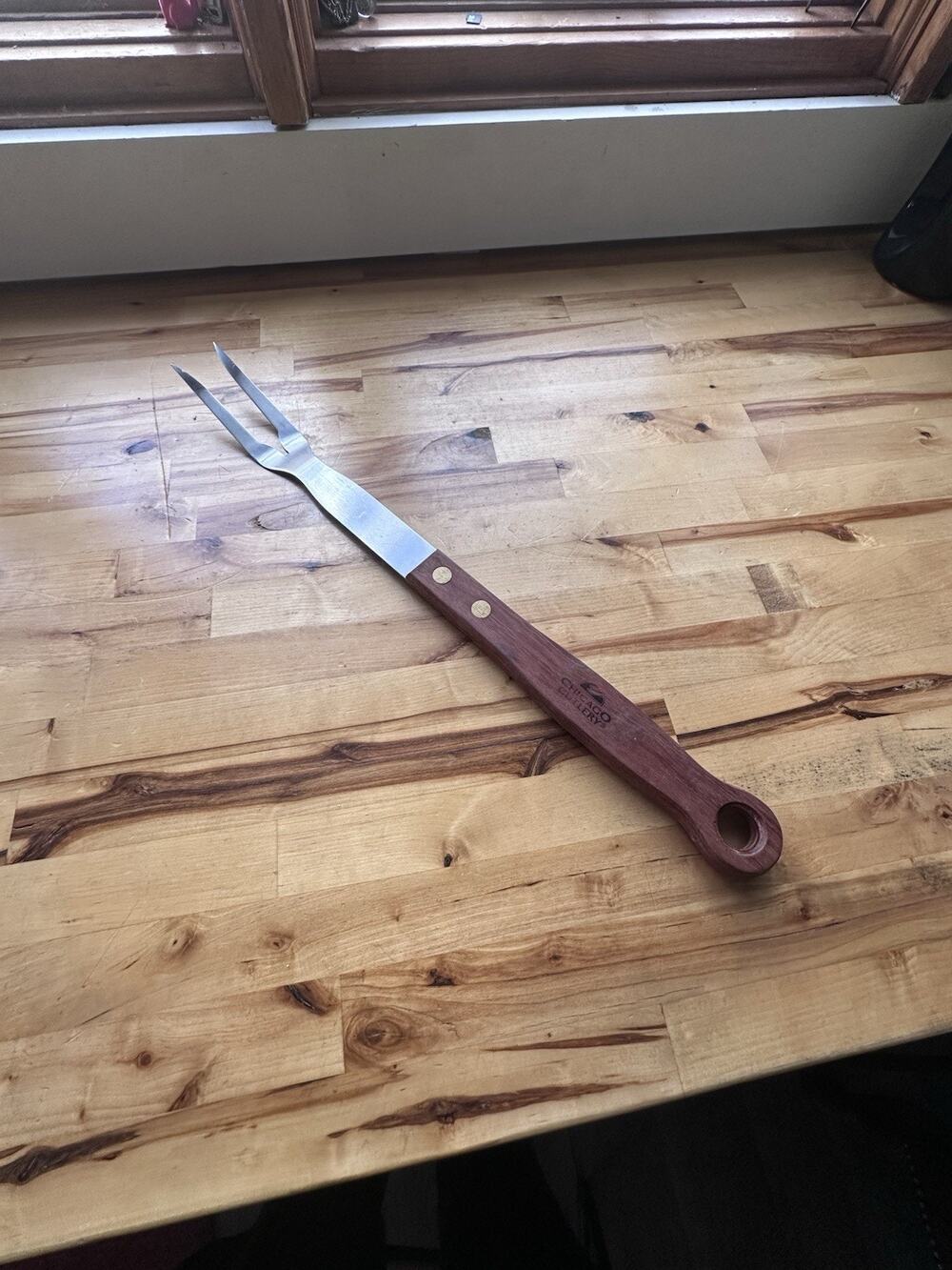 Vintage Chicago Cutlery 20" BBQ Grill Fork 2 Tine Walnut Wood Handle USA Made